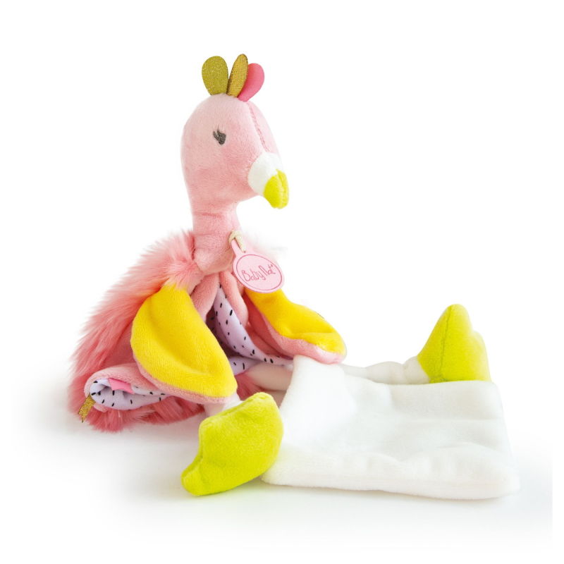  - petits voyageurs - avec mouchoir flamant rose 28 cm 